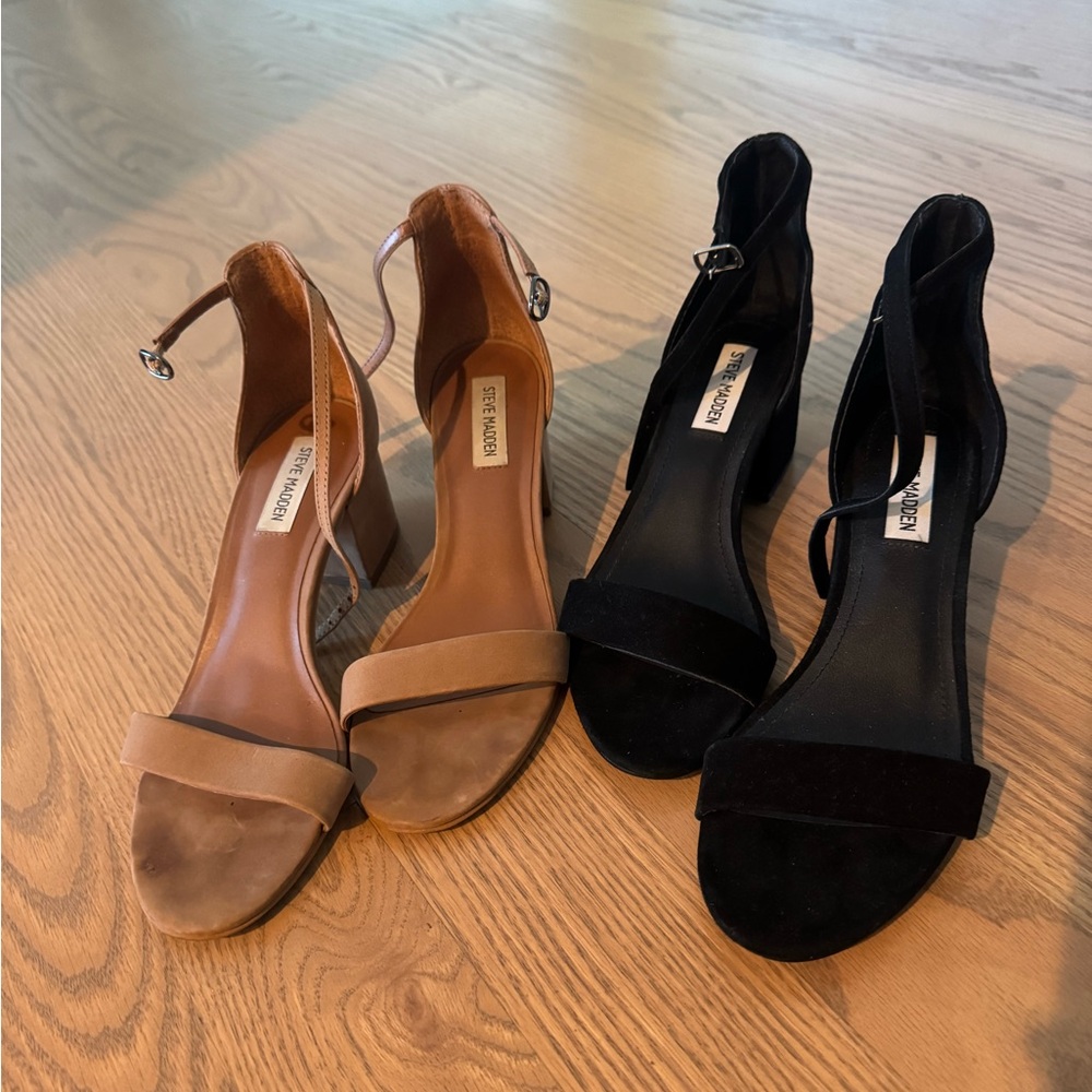 Steve Madden Tan and Black Block Heel Sandals